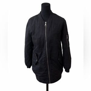 Collision Black Longline Bomber Jacket XS Zip Up Utility Streetwear